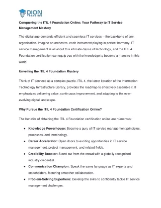 Conquering the ITIL 4 Foundation Online Your Pathway to IT Service Management Mastery
