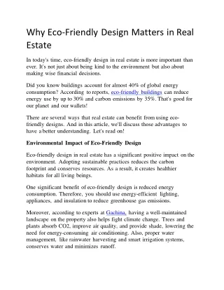 Why Eco-Friendly Design Matters in Real Estate