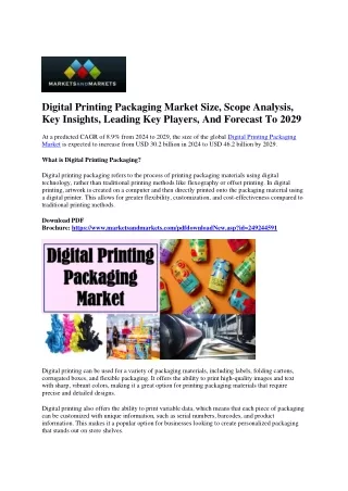 Digital Printing Packaging Market Analysis Report, 2024 Updates, Size & Share