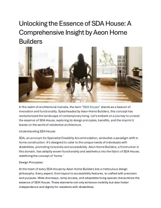 Unlocking the Essence of SDA House A Comprehensive Insight by Aeon Home Builders