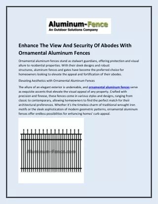 Enhance The View And Security Of Abodes With Ornamental Aluminum Fences