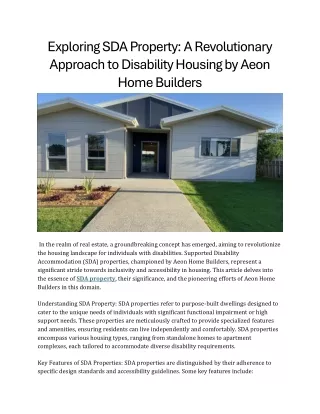 Exploring SDA Property A Revolutionary Approach to Disability Housing by Aeon Home Builders