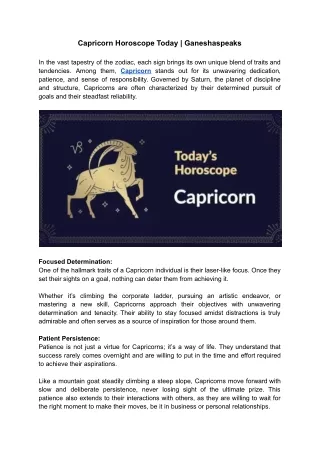 Capricorn Horoscope Today Ganeshaspeaks