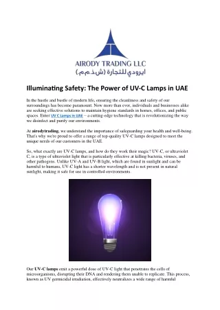 Illuminating Safety The Power of UV-C Lamps in UAE