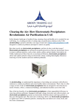 Clearing the Air How Electrostatic Precipitators Revolutionize Air Purification in UAE