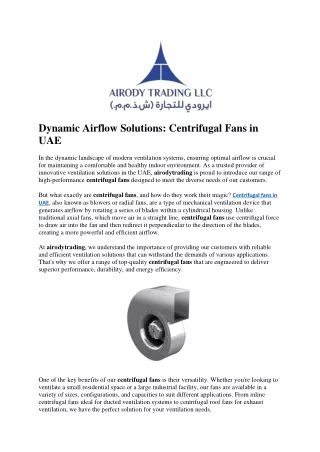 Dynamic Airflow Solutions Centrifugal Fans in UAE