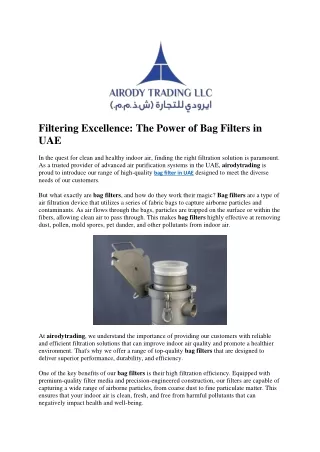 Filtering Excellence The Power of Bag Filters in UAE