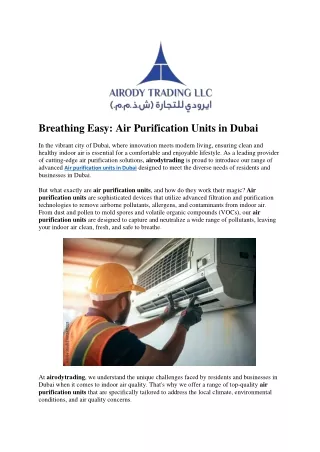 Breathing Easy Air Purification Units in Dubai