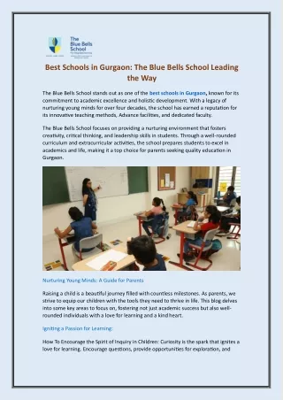 Best Schools in Gurgaon The Blue Bells School Leading the Way