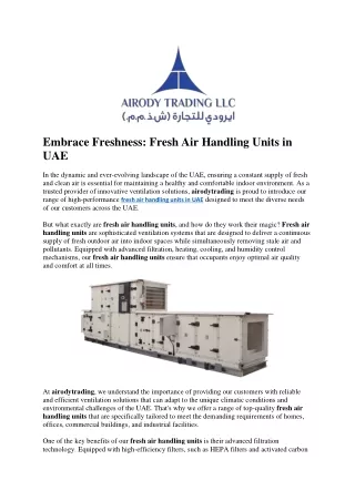 Embrace Freshness Fresh Air Handling Units in UAE