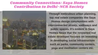 Community Connections Saya Homes Contribution to Delhi-NCR Society