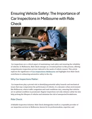 Ensuring Vehicle Safety The Importance of Car Inspections in Melbourne with Ride Check