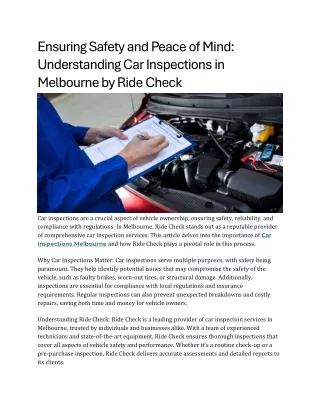 Ensuring Safety and Peace of Mind Understanding Car Inspections in Melbourne by Ride Check