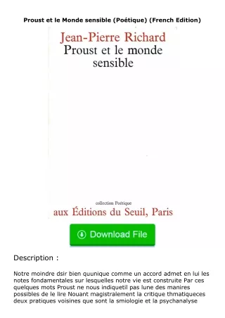 Download⚡ Proust et le Monde sensible (Poétique) (French Edition)