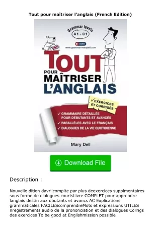 PDF✔Download❤ Tout pour maîtriser l'anglais (French Edition)