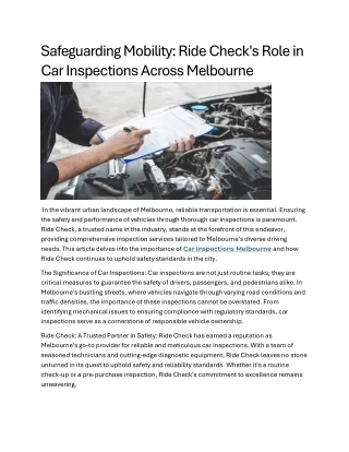 Safeguarding Mobility Ride Check's Role in Car Inspections Across Melbourne