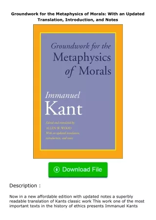 ✔️READ ❤️Online Groundwork for the Metaphysics of Morals: With an Updated Tran