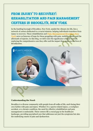 Rehabilitation and Pain Management Centers in Brooklyn, New York