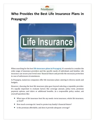 Who Provides the Best Life Insurance Plans in Prayagraj