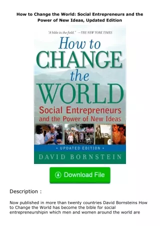 Download⚡(PDF)❤ How to Change the World: Social Entrepreneurs and the Power of