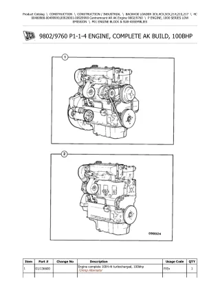 JCB 4C (Centremount AR AK Engine) BACKOHE LOADER Parts Catalogue Manual (Serial Number 00480988-00499999)