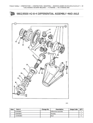 JCB 4C Turbo BACKOHE LOADER Parts Catalogue Manual (Serial Number 00306001-00336999)