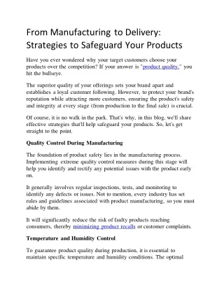 From Manufacturing to Delivery: Strategies to Safeguard Your Products