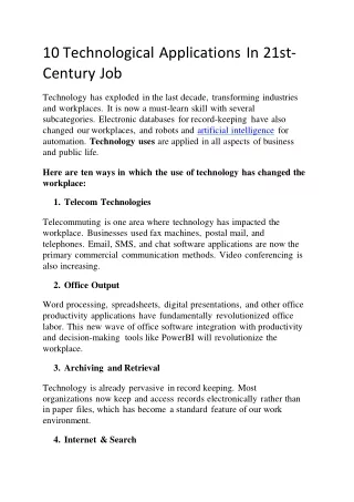 10 Technological Applications In 21st-Century Job