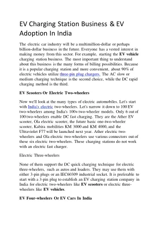 EV Charging Station Business & EV Adoption In India