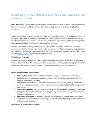 Exploring Bamboo Tissue Culture for Sustainable Forestry