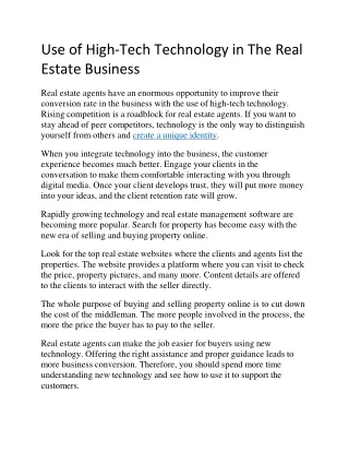 Use of High-Tech Technology in The Real Estate Business