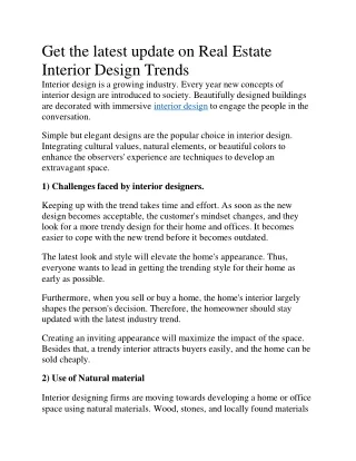 Get the latest update on Real Estate Interior Design Trends