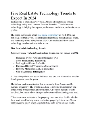 Five Real Estate Technology Trends to Expect In 2024