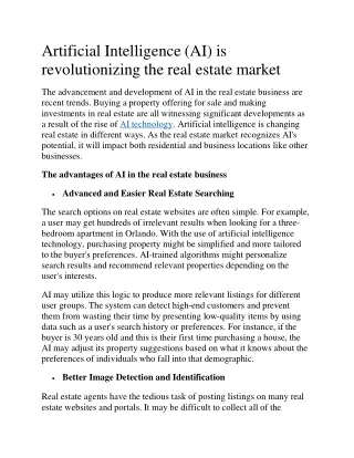 Artificial Intelligence (AI) is revolutionizing the real estate market