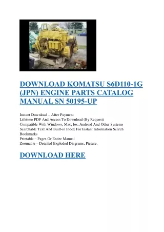 DOWNLOAD KOMATSU S6D110-1G (JPN) ENGINE PARTS CATALOG MANUAL SN 50195-UP