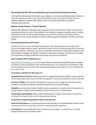 OpenTeQ NetSuite ERP Software for Manufacturing Companies Revolutionizing the In