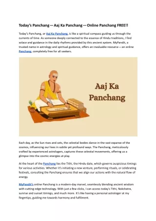 Today’s Panchang — Aaj Ka Panchang — Online Panchang FREE