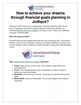 How to achieve your dreams through financial goals planning in Jodhpur