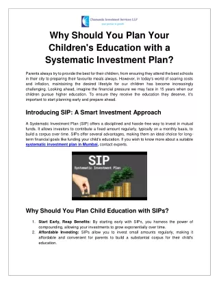 Why Should You Plan Your Children's Education with a Systematic Investment Plan