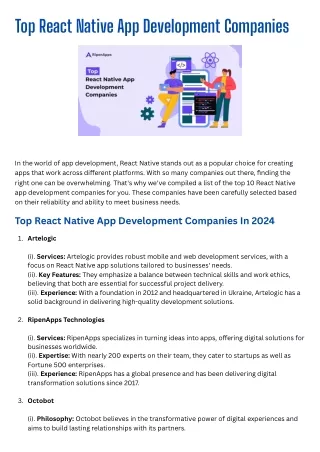 Top 10 react native app development company in 2024