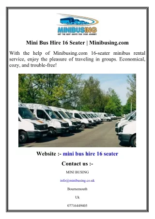 Mini Bus Hire 16 Seater    Minibusing.com