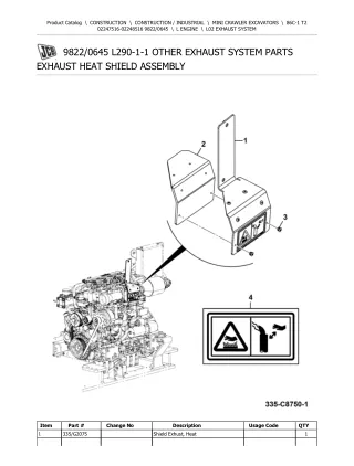 JCB 86C-1 T2 Mini Crawler Excavator Parts Catalogue Manual (Serial Number 02247516-02248516)