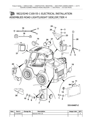 JCB 135 T4 SKID STEER LOADER (ROBOT) Parts Catalogue Manual (Serial Number  02201002-02206002)