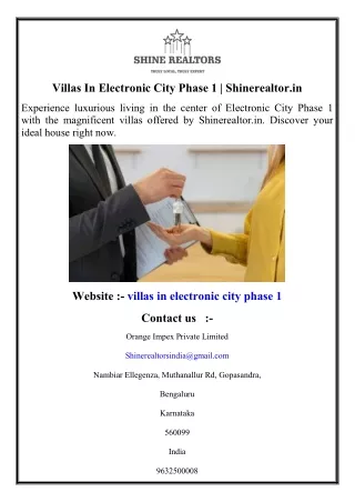 Villas In Electronic City Phase 1   Shinerealtor.in