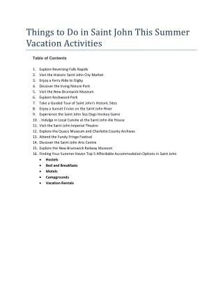 Things to Do in Saint John This Summer Vacation Activities