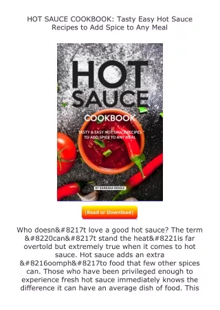 ✔️READ ❤️Online HOT SAUCE COOKBOOK: Tasty Easy Hot Sauce Recipes to Add Spi