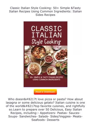 Pdf⚡(read✔online) Classic Italian Style Cooking: 50+ Simple & Tasty Italian