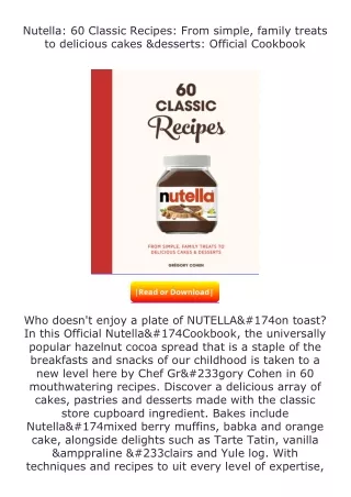 PDF✔Download❤ Nutella: 60 Classic Recipes: From simple, family treats to de