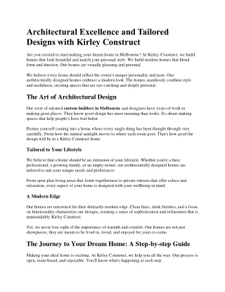 Architectural Excellence and Tailored Designs with Kirley Construct