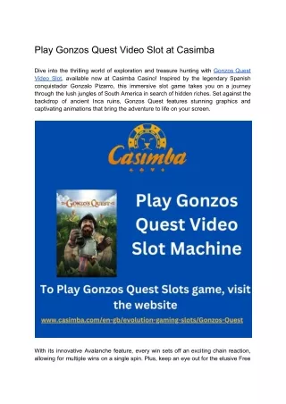 Play Gonzos Quest Video Slot at Casimba